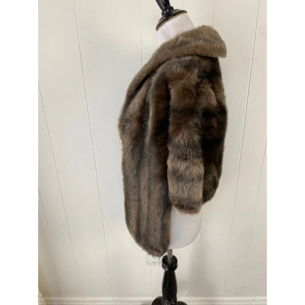 Regina Glenara by Glenoit Vintage Faux Fur Stole Wrap Brown Striped Shawl Collar
